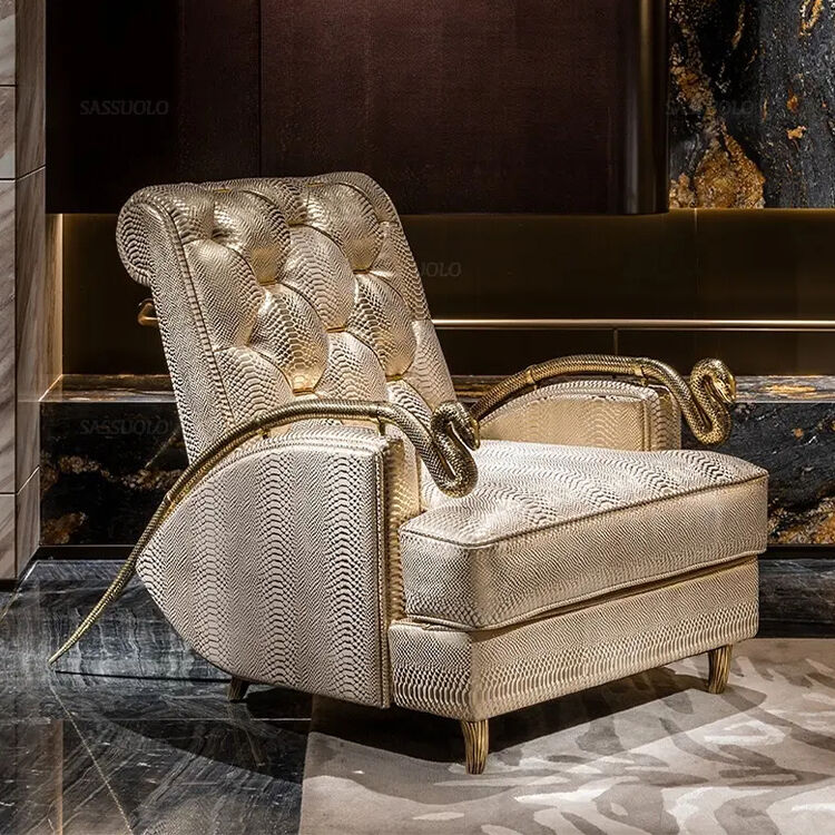 Professional Factory Italy Snake Leather Light Luxury Golden Snake Armrest Solid Wood Frame Single Relaxing Seat Sofa Chair