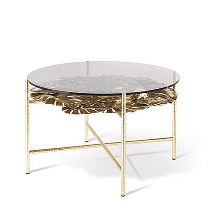 High-end Customized Light Luxury Pure Copper Tea Table a Brass and Glass Coffee Table for the Living Room of a Villa