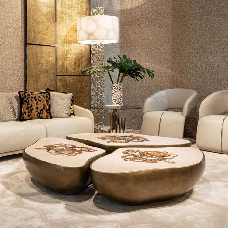 MOYI Light Luxury Style Stainless Steel Frame Brass Coffee Table High End Living Room Furniture Set for Villa
