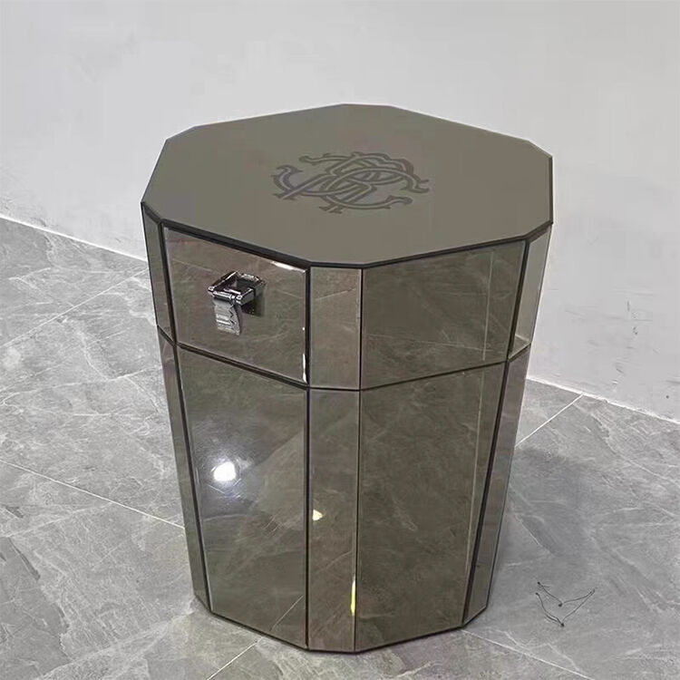 Italy Luxury Bedroom Furniture, Mirrored Bedside Table With Drawers, Modern Design, Light Luxury Bedside Table