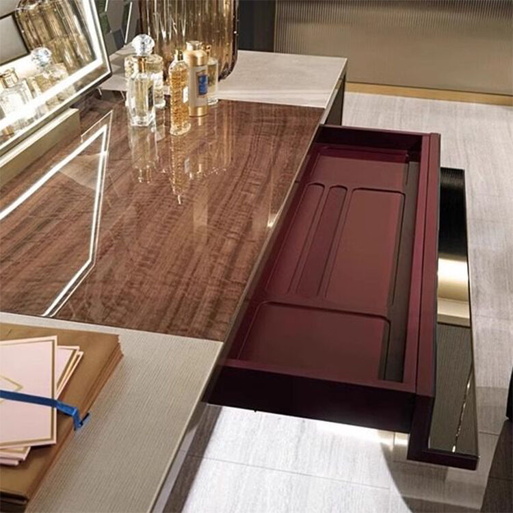 MOYI Italian Light Luxury Vanity, High-end Feel Designer Makeup Table, Modern Minimalist Bedroom Makeup Station With Mirror