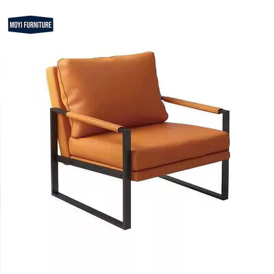 Good price Accent Style Mid Century Living Room Armchair Brown Leather Metal Frame Bedroom Occasional Chair Contemporary Seating online