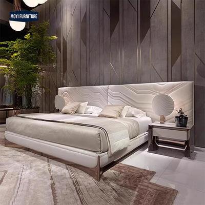 Good price Customized Size Leather Upholstered Frame Bed Headboard Modern Double Back Design Luxury Style King Size Bed Furniture Set online
