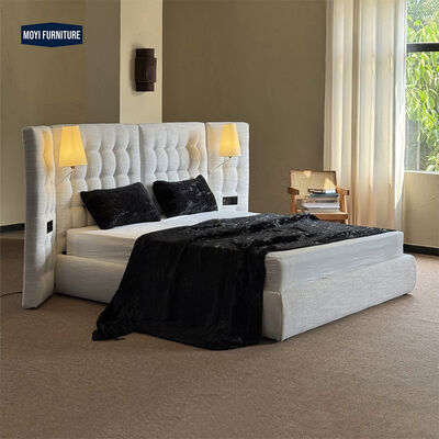 Good price Mail Packing Y King Queen Size Solid Wood Leather Upholstered Bed Frame with Lighting and High Density High Resilience Foam online