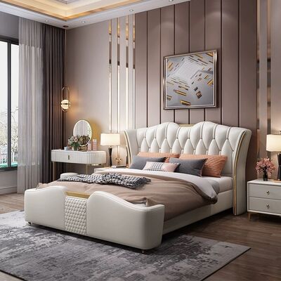 Good price Soft Bed Italian Modern Upholstered Luxury Bed Frame Super King Size Bed Double Designs MOYI Set Furniture Bedroom Furniture online