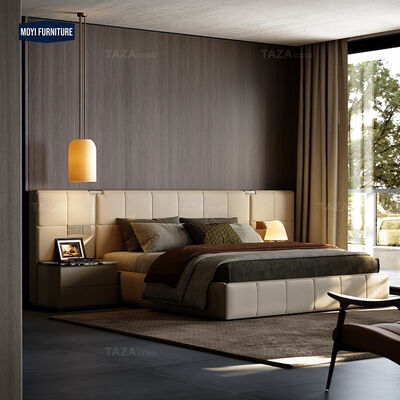 Good price Metal Frame Soft Bed Luxury Home Furniture Italian Design Villa Master Bedroom Furniture Leather King Size Bed online