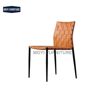 Good price Dining Custom Nordic Design Office Accent Chair Metal Legs Weaving Orange Saddle Leather Dining Weaving Furniture online
