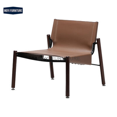 Good price Apartment Chic MOYI Design Leisure Brown Leather Metal Chair Frames Luxury Solid Wooden Living Room Chairs Surface Carpet online
