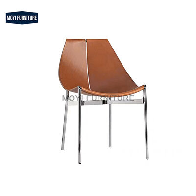 Good price Dining Room Furniture Modern Saddle Leather Chair Stainless Steel Frame Chaise Italian Brown Restaurant Hotel Dining Chair online