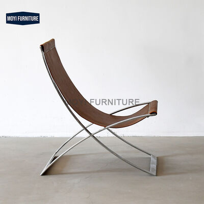 Good price Living Room Chair MOYI Nordic Minimalist Single Chair Metal Armrest Leisure Office Genuine Leather Comfortable Seating online