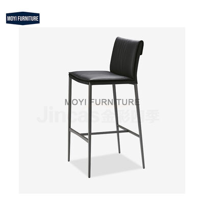 Good price MOYI Minimalism Style Bar Chairs Luxury Design High Stool Leather Bar Chairs With Iron Legs Designer Front Desk Stool online