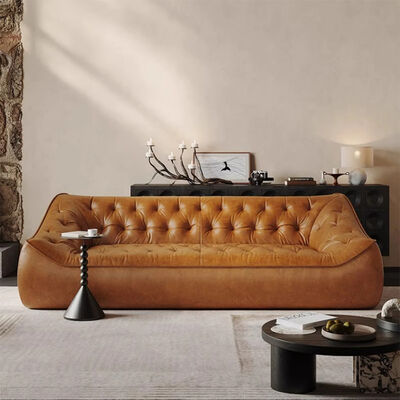 Good price Vintage Brown Leather Couch Set Pine Wood Frame Leisure Sofa Sectional for Villa online