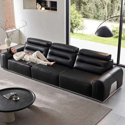 Good price Black Leather Modular Upholstered Lounge Sofa Sectional Couch Modern Fashion Living Room Furniture Compression Sofa Sets online