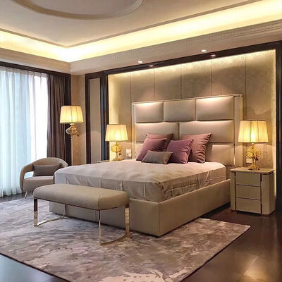 Good price High End Bookcase Big Headboard Double Bed Frame Italian Leather Beds New Design Bedroom Furniture Luxury Modern King Size Bed online