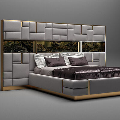 Good price Unique Storage Rack Leather Very Big Headboard Bed Set Modern Luxury Master Bedroom Furniture Huge Bed With Led Light online
