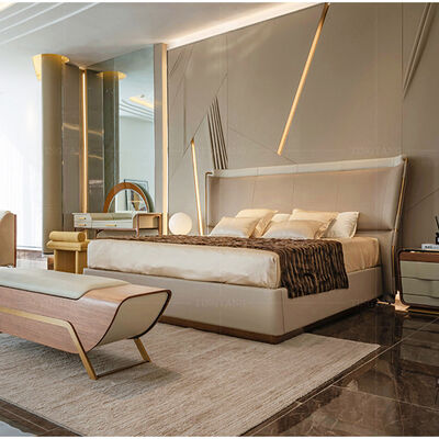 Good price Hotel Apartment Bedroom Sets Luxury Queen King Size Bed Modern Italian Leather Soft Double Bed Design online