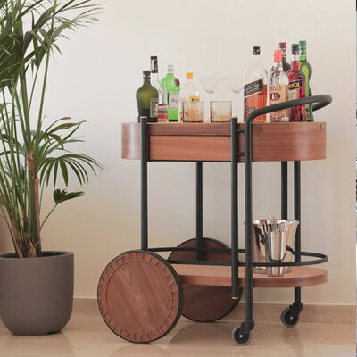 Good price MOYI  Quality Wooden and Iron Trolley With Wheels 2 Tiers Carts Hotel and Restaurant Serving Rattan Trolley online