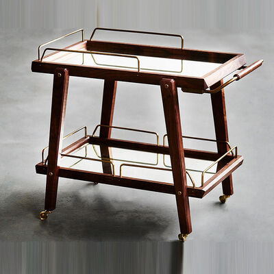 Good price MOYI Customized Iron and Wood TrolleyWooden Cart with Wheels for Hotels online