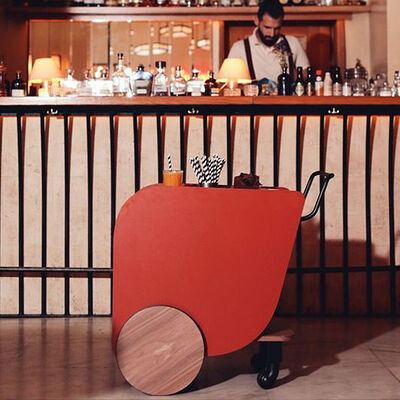 Good price MOYI Customized Iron and Wood Trolley Wooden Cart with Wheels for Hotels and Bars online